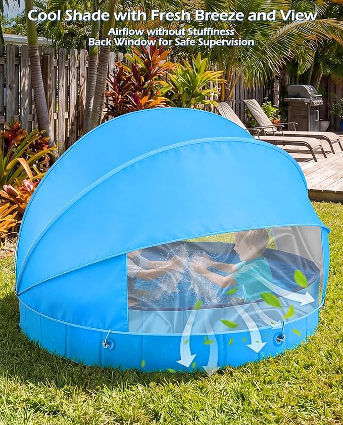 Jasonwell Kiddie Baby Pool with Canopy - Foldable Infant Toddler Kids Pool with Shade Baby Beach Essentials Tent Swimming Wading Pools for Toddlers 1-3 + Kids Dogs Ball Pit Backyard Water Play B, 40"