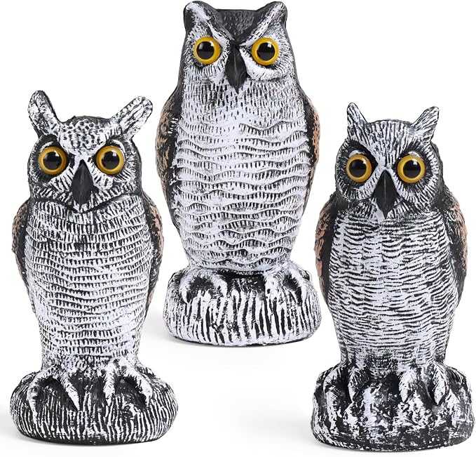 OFFO 3 Pack Fake Owl, Owl Statue for Garden and Yard Decoration, Weatherproof Plastic Outdoor Owl Decor for Porch Pool Patio Yard, 8-Inch Height, Round + Long + Short Ear Owl