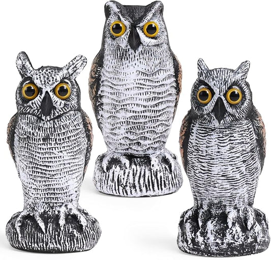 OFFO 3 Pack Fake Owl, Owl Statue for Garden and Yard Decoration, Weatherproof Plastic Outdoor Owl Decor for Porch Pool Patio Yard, 8-Inch Height, Round + Long + Short Ear Owl