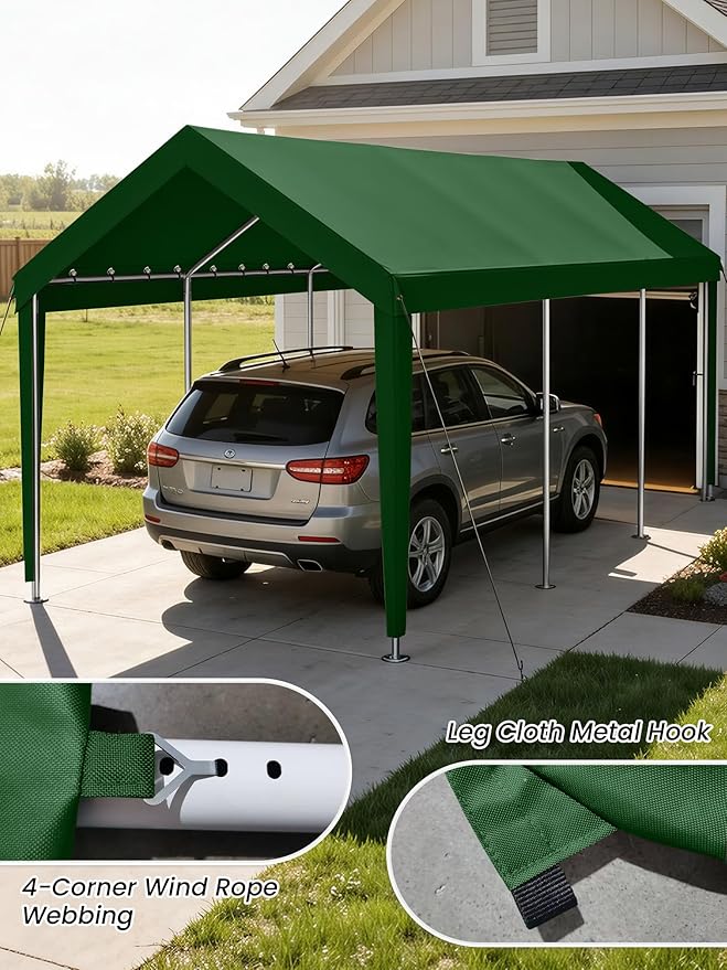 10 x 20 Ft Carport Replacement Cover, Heavy Duty Outdoor Car Tarp Canopy, Waterproof & UV Protected Tear Oxford Tarp with Ball Bungees (Frame is Not Included)