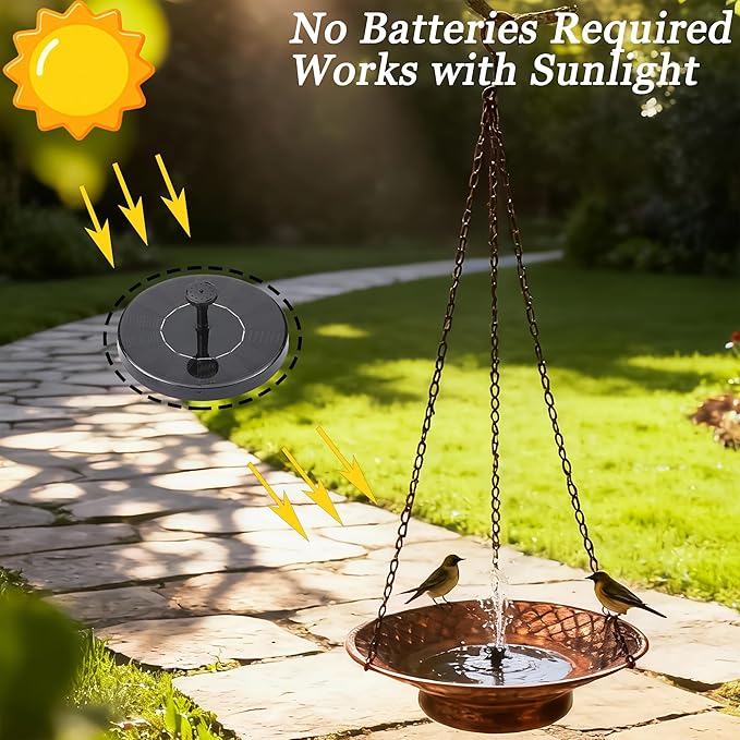 12.6" Hanging Solar Bird Bath, Birdbath Fountain Solar Power, Metal Bird Bath for Outside Hanging, Hanging Bird Fountain for Garden, Patio, Lawn Decor, Bronze