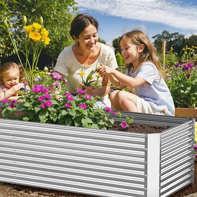 4 Pack Tall Corrugated Galvanized Steel Raised Garden Bed Outdoor, Metal Above Ground Garden Bed for Vegetables and Flowers, Rectangle Raised Beds for Gardening-6x3FT