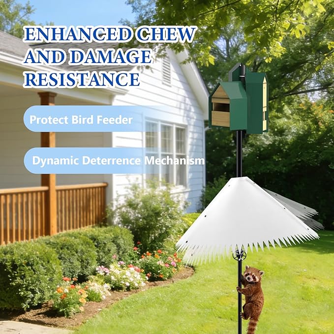 Squirrel Baffle for Bird Feeder Pole, White Squirrel Guard Baffle with Steel Spring, Outside Pole Mount Bird House Guard for Outdoor Stand Mount and Hanging Stops Squirrels and Raccoons