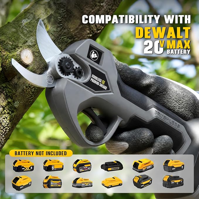 Electric Pruning Shears for DeWalt 20V Battery, Brushless Cordless Trimmer Branch Cutter with SK5 Blades, Adjustable Cutting Diameter 0.8-1.2 Inch for Garden Tree Pruner Branch(Tool Only)