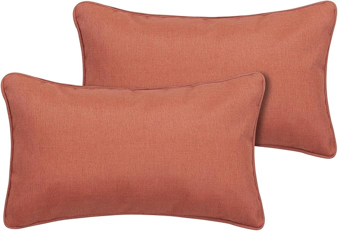 Magpie Fabrics Pack of 2 Outdoor Waterproof Lumbar Rectangular Throw Pillow with Insert 12x20 Inch, Home Decorative Toss Cushion for Patio Garden Car Office (Coral Orange Red)