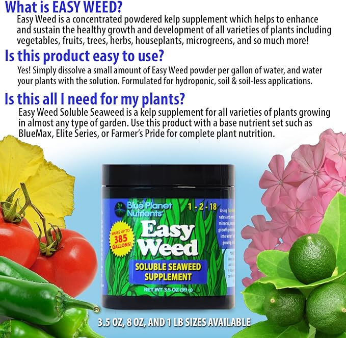 Easy Weed Soluble Seaweed (1 LB Bag) Soluble Kelp Supplement | for All Plants & Gardens | Makes UP to 1800 GALLONS | Blue Planet Nutrients