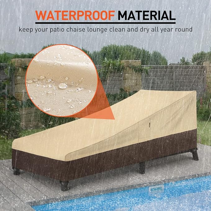 Arcedo Waterproof Outside Lounge Chair Covers 2 Pack, Heavy Duty Patio Chaise Lounge Covers for Outdoor Furniture, Protect Your Pool Chairs in Winter, 80" L x 32" W x 25" H, Beige and Brown