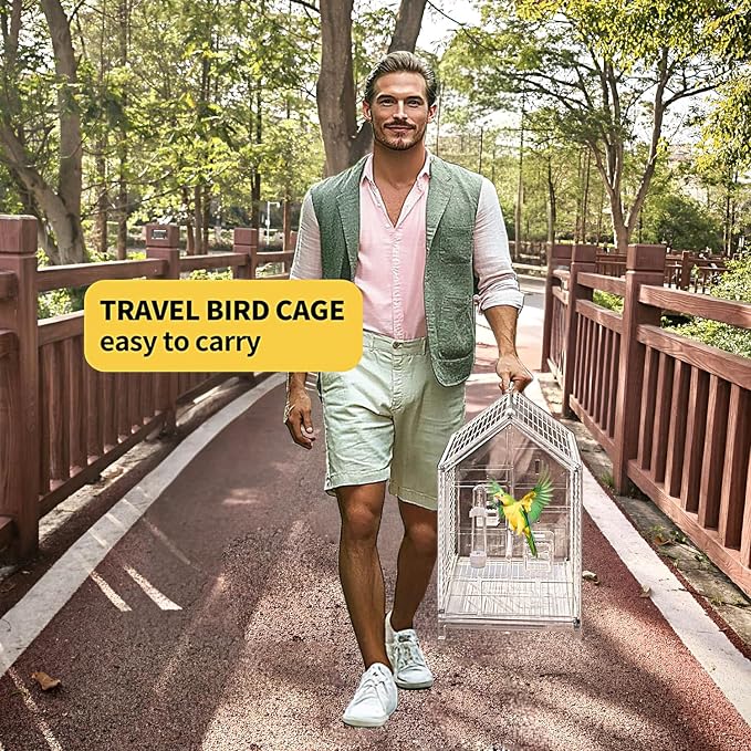 20.5 inch Small Bird Cage, Parrot Cage, Portable Bird Carrier, Travel Carrier Cage for Home, Outing, Pet Clinic, Temporary Placement, for Small Medium Birds(White)
