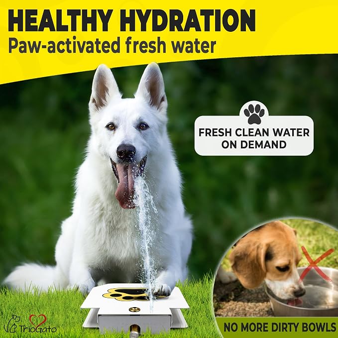 Trio Gato's Outdoor Dog Water Fountain Step On, Dog Sprinkler Paw Activated, Drinking Pet Dispenser, Provides Fresh Water, Sturdy, Easy to Use