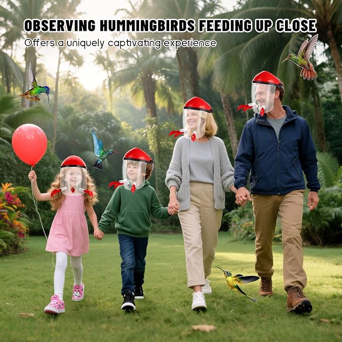 2PACK Humviewer Hummingbird Feeder Mask, Outdoors Wild Humming Bird Feeder Hat with 3 Feeding Ports and Honey Storage Bottle