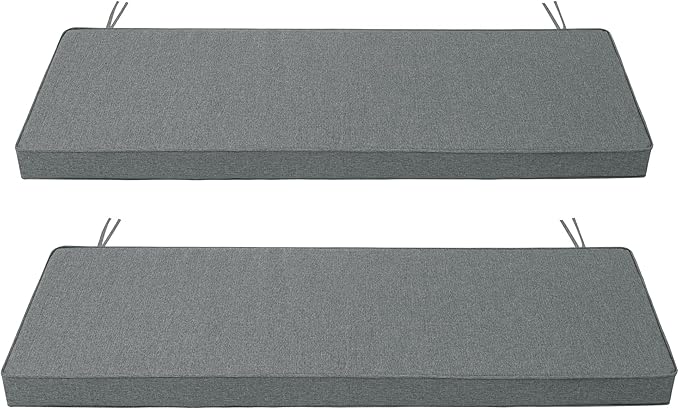 Outdoor Bench Cushion, Water-Resistant & Fade-Resistant, Porch Swing Cushions with Ties, Patio Furniture Seat Pads for Garden, Removable Cover Non-Slip Bottom, 48 x 16 Inch, Set of 2, Dark Grey