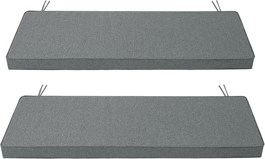 Outdoor Bench Cushion, Water-Resistant & Fade-Resistant, Porch Swing Cushions with Ties, Patio Furniture Seat Pads for Garden, Removable Cover Non-Slip Bottom, 48 x 16 Inch, Set of 2, Dark Grey