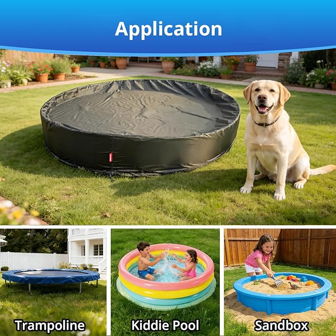 QH.HOME[2026 Upgrade 500D Thickened] 77 79 80 inch Kiddie Pool Cover Round, Collapsible Dog Pool Cover with Super Windproof Dual-Drawstring, Odorless Waterproof Fabric Material - Only Cover