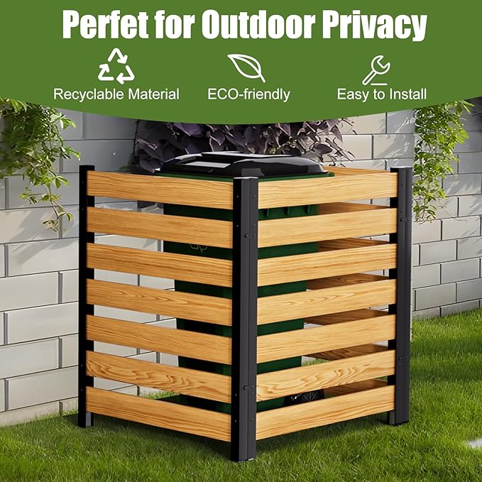 Outdoor Privacy Fence 3P-38''W x 42''H Wood Fence Privacy Screen No Dig Fence Panels, Fencing for Garden Patio Pool Equipment Enclosure Trash Bin Air Conditioner, Privacy Fence Panels Louvered,Black