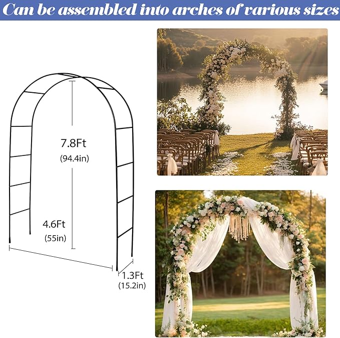 Garden Arch Trellis for Climbing Plants Outdoor - 4.6 * 7.8Ft, 100% Metal Sturdy Garden Arbor with Rust-Proof Coating, Garden Arch for Climbing Plants, Party Wedding Arch Decoration