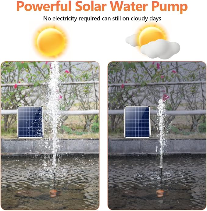Antfraer 25W Solar Fountain Pump, Solar Water Pump 320GPH Flow Adjustable, Solar Powered Water Pump with 16.5Ft Cord Length for Small Pond, Fish Pond Bird Bath Garden Waterfall Hydroponics