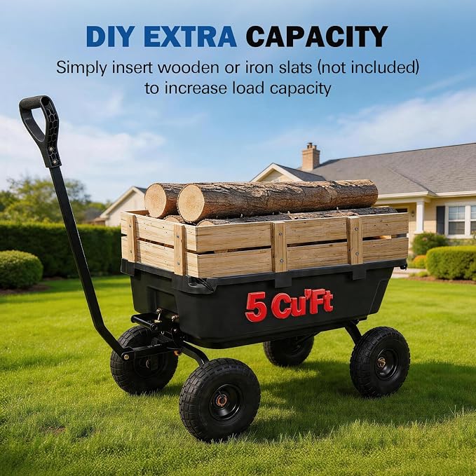 BILT HARD 900 lbs Poly Garden Dump Cart, 5 Cu.Ft Wheelbarrow Cart with 10" All Terrain Wheels & Quick-Release System, Heavy Duty Utility Wagon for Yard, Farm & Garden