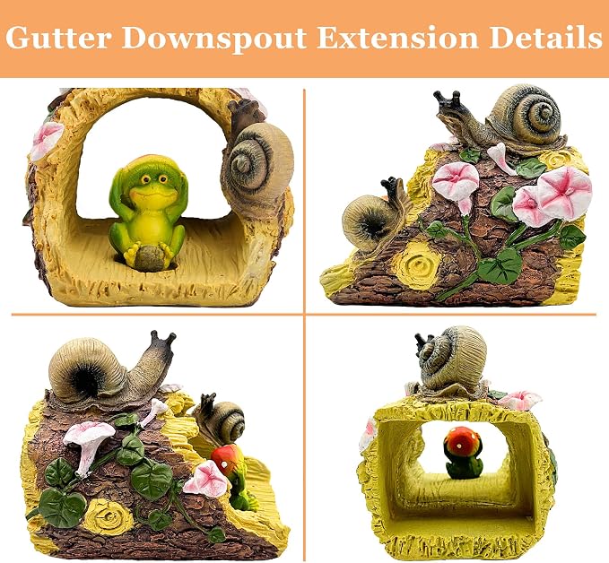 Teaeeno Frog Gutter Downspout Extension Decorations, 3''x4'' Downspout Extender Diverter Splash Block Sculpture Outdoor Decor, Animal Resin Statue Ornaments, for Garden, Lawn, Yard (Snail)