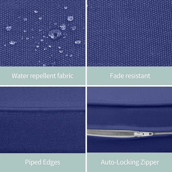 Outdoor Chair Cushions Set of 4, 19x19 Inch U-Shape Patio Seat Cushions with Ties, Water & Fade Resistant High Density Foam Cushions for Garden Patio Chairs, Deep Blue