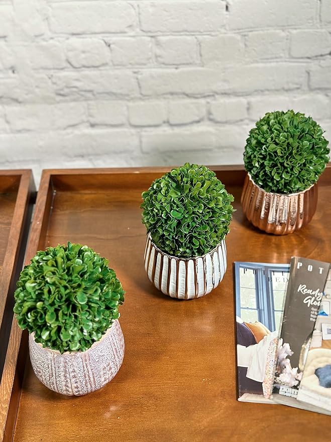 Admired by Nature 3pcs 5" Ball Topiary Plants Artificial Boxwood Topiary Faux Topiaries Artificial boxwood balls for pots for Wedding Decoration, Home Decor, Office Desk, Front Porch Indoor & Outdoor