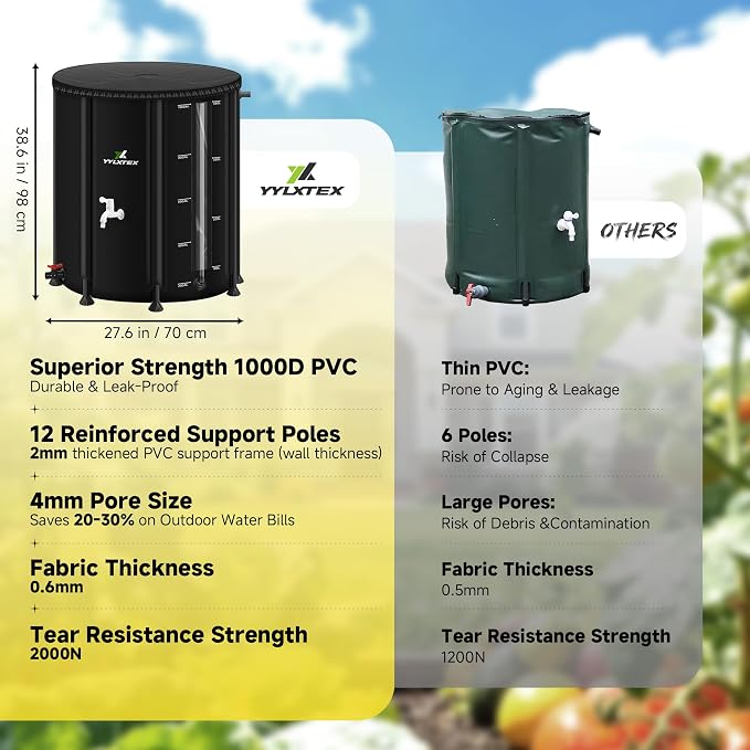 100 Gallon/380L Collapsible RainWater Collection Barrel,Water Tank&Reinforced with 2mm Frame Portable Rain Catcher,Includes Quick-Connect Tap&Sprinkler,Heavy Duty 0.6mm PVC for Long-Lasting Use,Black