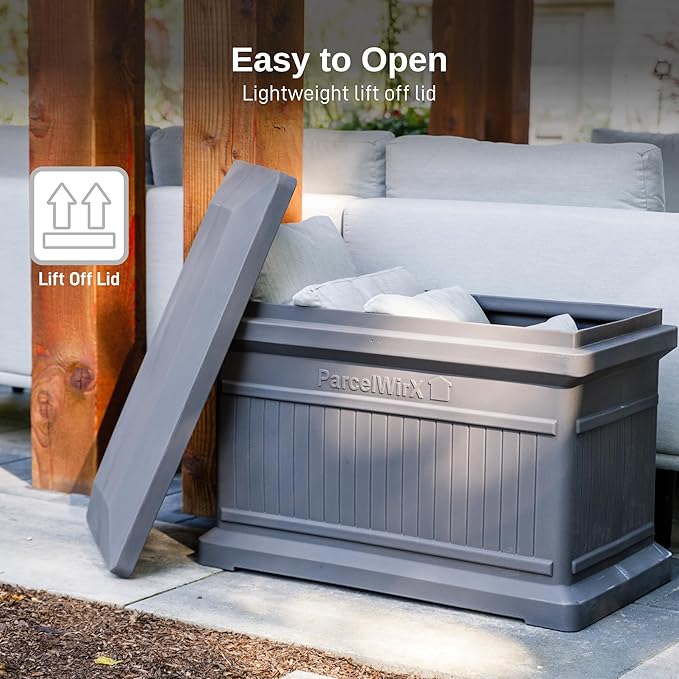 RTS Home Accents ParcelWirx Premium Horizontal Storage Cabinet/Package Delivery Box with Lift Off Lid, Graphite