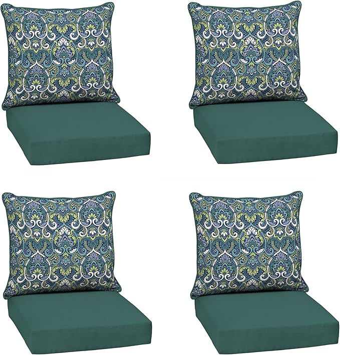 Arden Outdoor Deep Seat Cushion Set (4-Pack), 24 in x 24 in, Weather-Proof, Rain-Proof, Fade Resistant Patio Cushion for Chair, Sofa, and Couch Sapphire Aurora Blue Damask