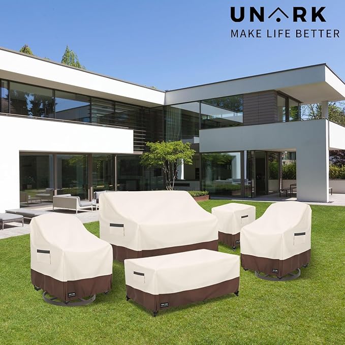 Outdoor 3-Seater Sofa Cover, Heavy Duty Patio Furniture Covers Waterproof, 76W x 33D x 32H Inches Patio Couch Cover Waterproof Couch Covers for Outdoor Furniture, Beige and Brown