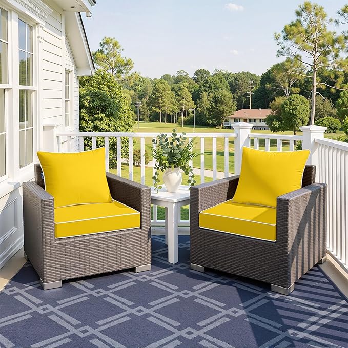 MIULEE Yellow Outdoor Seat Cushion 24x24 Inch Waterproof & 3 Year Fade Resistant Deep Seat and Back Cushion for Patio Furniture Chair Sofa Couch with Handle and Adjustable Straps