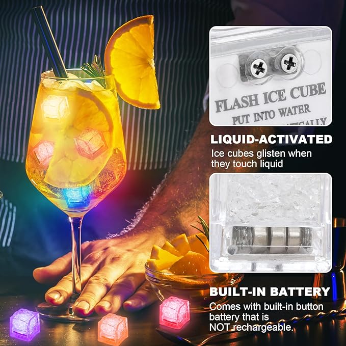 20 Pack Light Up Ice Cubes for Drinks - Multi Color Led Ice Cubes with Color Changing Lights - IP67 Waterproof Glowing Ice Cube - Elevate Your Drinks for Club Bar Party Birthday Wedding Anniversary