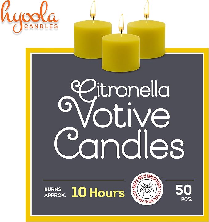 HYOOLA Citronella Votive Candles - 10 Hour Burn Time - 50 Pack, Ideal Bug Repellent Candles, European Made