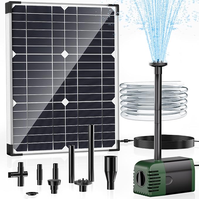 POPOSOAP Solar Water Pump Fountain,20W Solar Fountain Pump 320GPH Solar Powered Water Pump with Adjustable Flow, PVC Tubing and 16.4ft Cord Length for Ponds, Garden, Waterfall, Fish Pond