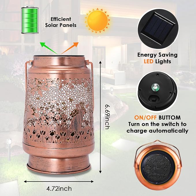 Rabbit Solar Lanterns Outdoor Waterproof - Metal Garden Decor for Outside, Hanging Bunny Lights for Patio Yard Porch Lawn, Animal Figurine Gift for Women Mom Grandma