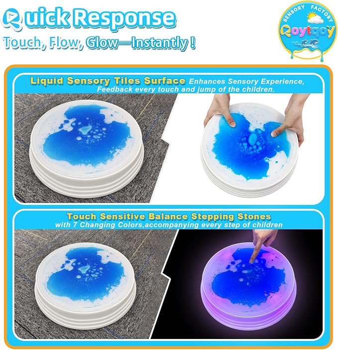 Light Up Stepping Stones for Kids Ages 3+, Sensory Stepping Stones with 7 Glow Colors & Liquid Motion, Non-Slip Toddlers Balance Toys for Coordination & Obstacle Course(3 Pack, Round)