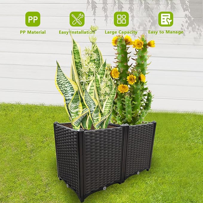 Raised Garden Bed Large Planters for Outdoor Plants Rectangular Elevated Planter Boxes Patio Balcony Deck for Planting Flowers, Vegetables, Tomatoes, and Herbs