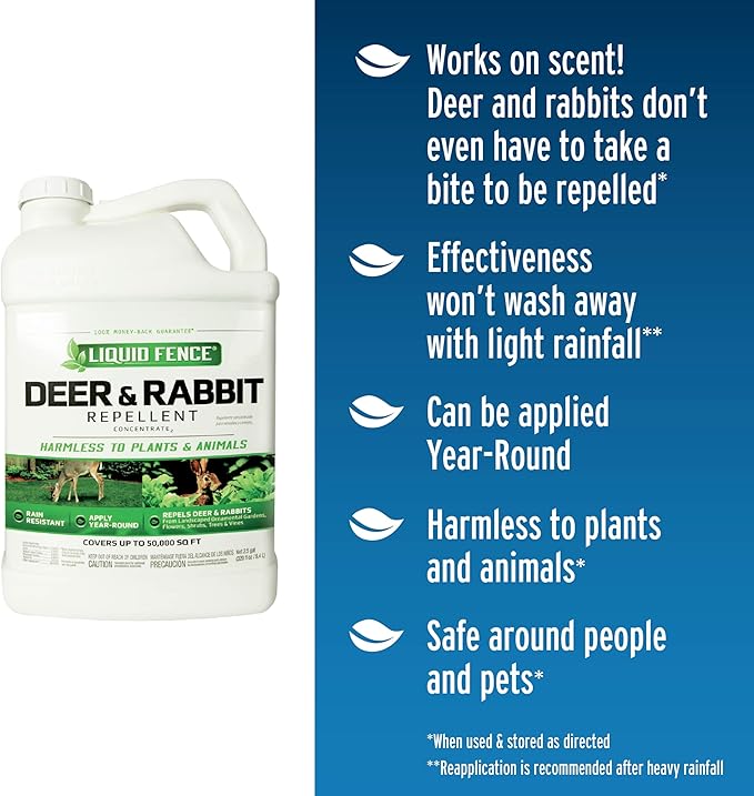 Liquid Fence Deer And Rabbit Repellent Concentrate 2.5 Gallons, Apply Year-Round