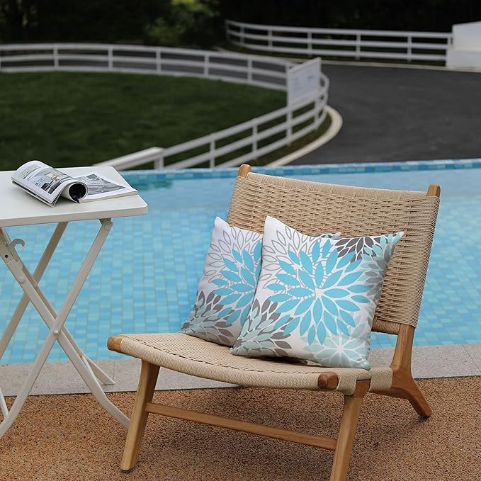 DFXSZ Sky Blue Flower Pillow Covers 18x18 Inch Set of 2 White Gray Colored Throw Pillows Outdoor Waterproof Decor for Living Room Sofa Patio Funiture Garden Floral Polyester Pillow Covers 002M18
