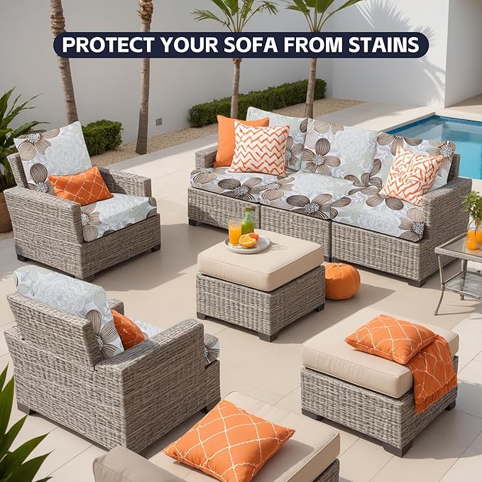 12Pcs Patio Cushion Covers,Outdoor Cushions Covers,Stretch Cushion Covers Replacement, Washable and Reusable Furniture Protectors(Evening Breeze)