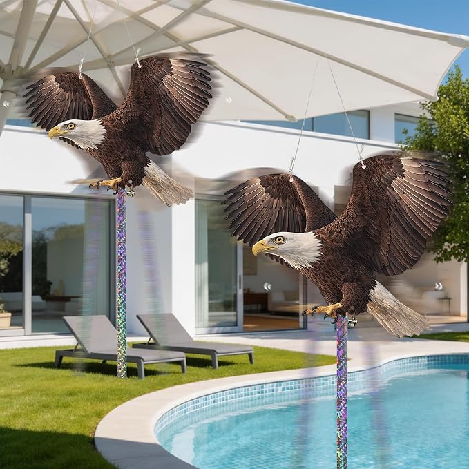 3 Pack Fake Eagle to Scare Animals Away, Hanging Flat Plastic Fake Eagle with Reflective Tape for Keep Pigeon Woodpecker Away for Outdoor Contryard Garden Balcony Window Patio Backyard