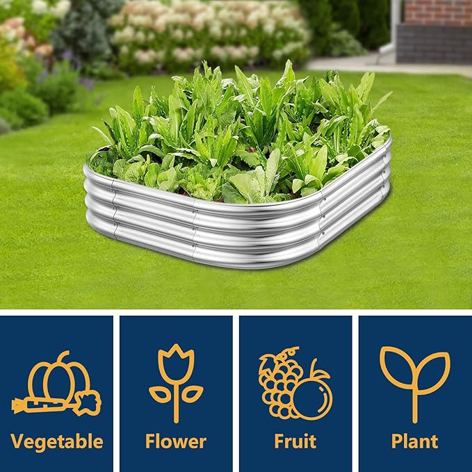 RAYKEEP Raised Garden Bed Kit Outdoor, 2pcs 3x3x1FT Galvanized Oval Planter Box, Large Metal Garden Boxes for Planting Vegetables, Fruits, Flowers