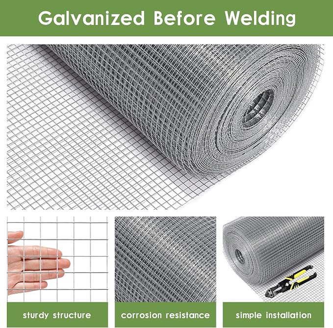 Tongmo 48" x 100' Hardware Cloth, 1inch Mesh Galvanized Chicken Wire Fence, 19 Gauge Welded Wire Roll,Garden Fence, Poultry Netting for Rabbit/Duck/Chicken Coop