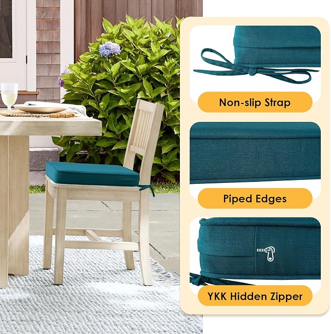 Outdoor Sunbrella Square Corner Seat Cushion, 18.5"x16"x3", Set of 4, Non Slip Seat Cushion Pads with Removable Cover for Patio Furniture, Garden Yard Lawn, Spectrum Peacock