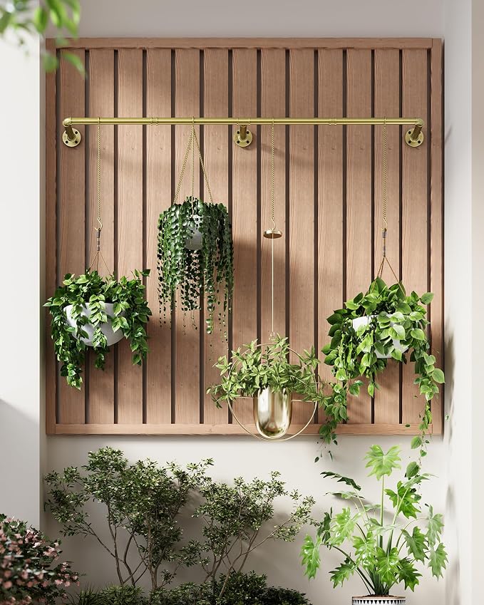 SOFITORG Plant Haning Rod, Hanging Planters for Indoor Plants with 6 Chains, Wall Plant Hanging Bar for Window Celling, 65.7 Inch, Metal Gold, Pots Not Included