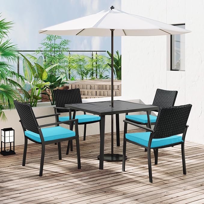 4 Pack Outdoor Chair Cushions 19 x 19 Inch Water Resistant Patio Chair Cushions with Tie 3 Year Color Fastness Thick Outdoor Seat Cushion for Garden Lawn Patio Furniture Teal