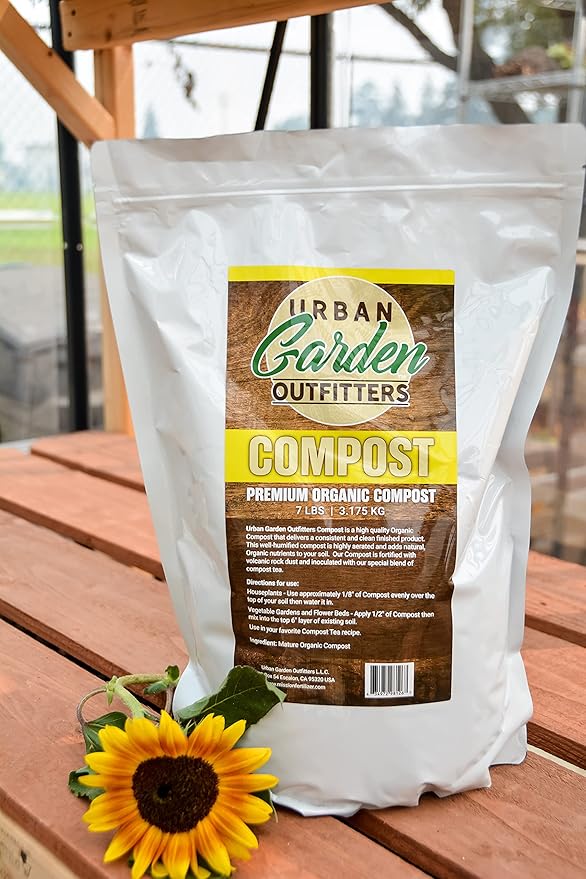 Premium Organic Compost - Nutrient Rich Soil Amendment for Gardens, Flowers, & Vegetables - Improves Soil Structure & Balance - Resealable Bag (7lb)