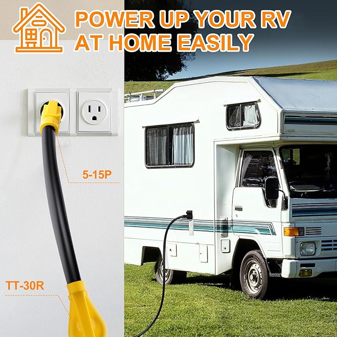 15 Amp to 30 Adapter RV Adapter Cord 1FT, NEMA 5-15P Male to NEMA TT-30R Female, Camper Plug Adapter, Heavy Duty STW 10 Gauge RV Adapter for RV, Camping, Industrial, ETL Listed