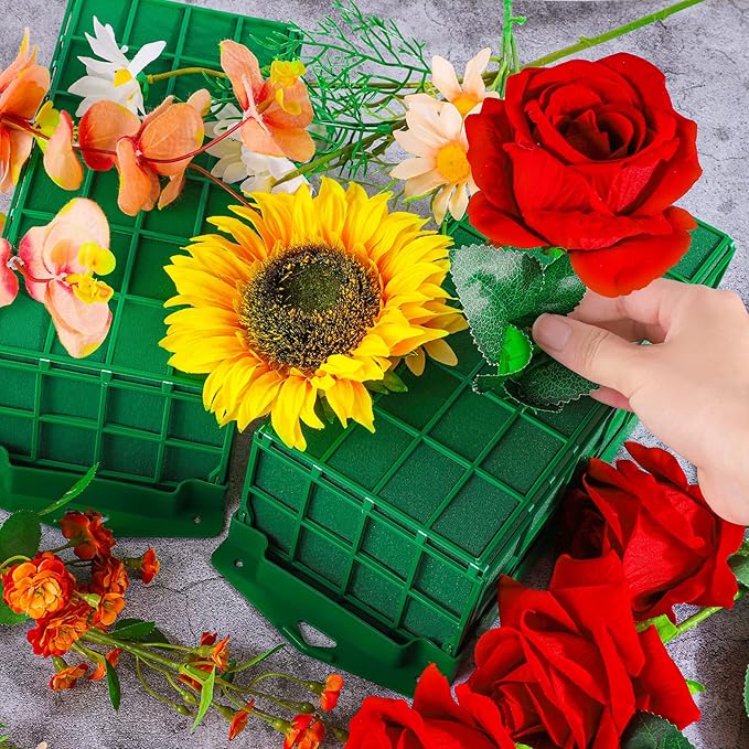 Hahood 4 Packs Floral Foam Cage Rectangle Flower Cage Holders with Floral Foam Flower Arrangement Supplies for Fresh Flowers, Home Wedding Decorations, 11.8 x 4.3 x 3.1 Inches