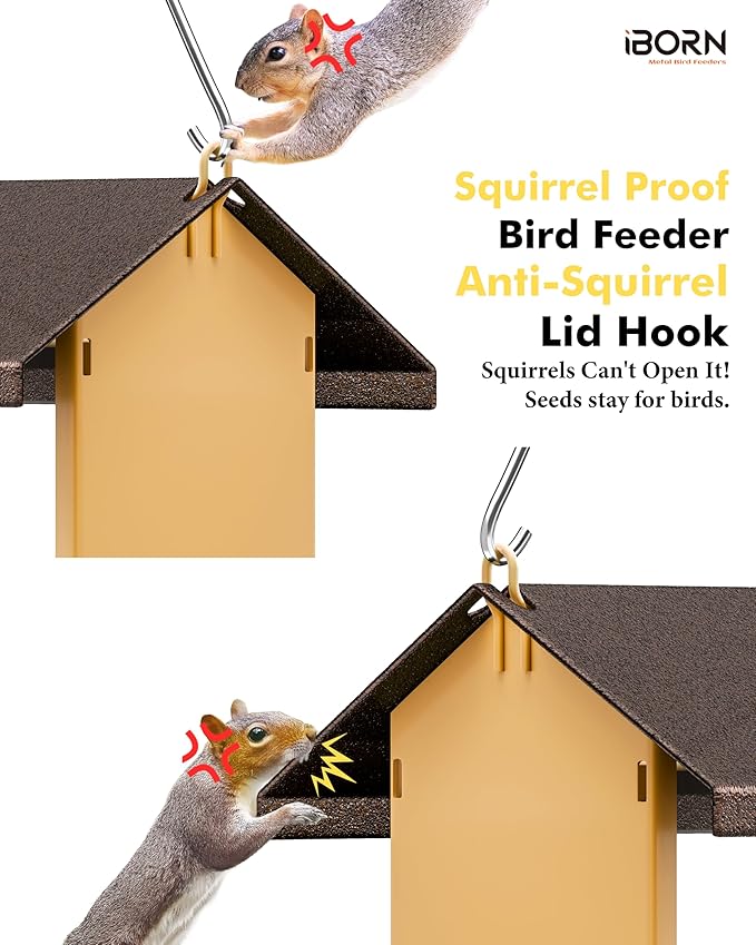 iBorn Bird Feeders for Outdoors,Bird Feeder with Weatherproof Metal Roof & 8 Drain Holes,Fully Detachable Birdfeeder Design,Easy to Refill & Clean,Chew-Proof PC Windows,3.2 Lbs Capacity,Coffee Roof