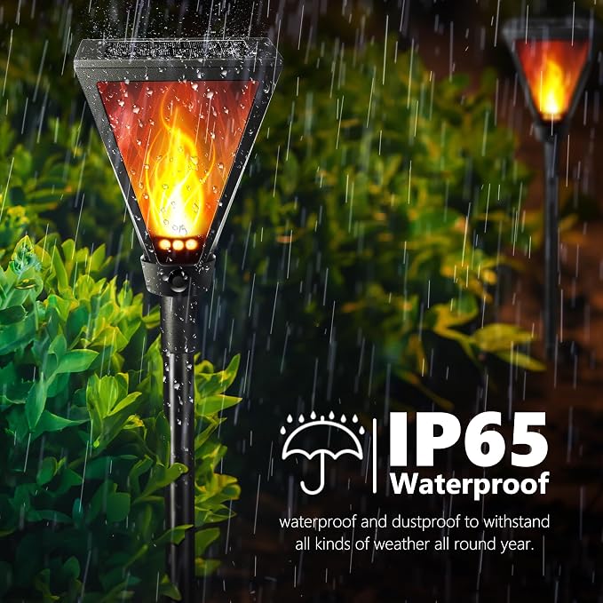iBaycon 2 Pack 28in Solar Flame Torch Lights Outdoor Landscape Pathway Lamp | Solar Garden Lights Warm White, Flickering Flame Light Outdoor Waterproof for Yard Lawn Pathway Landscape Decorations