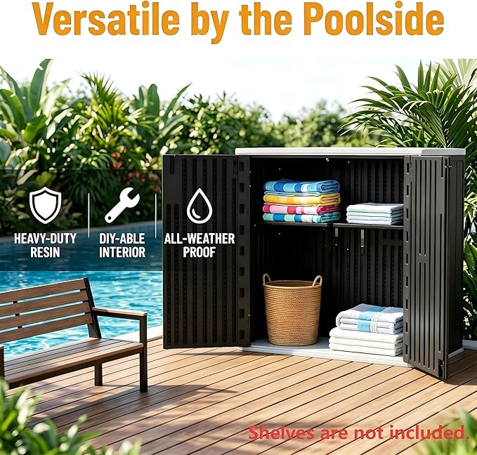 37 Cu. Ft Outdoor Storage Box, Waterproof Resin Shed with Lockable Lid, Horizontal Outdoor Storage Cabinet for Patio Garden Lawn Mower Bike Tools, Wood-Like HDPE Panels, Easy Assembly